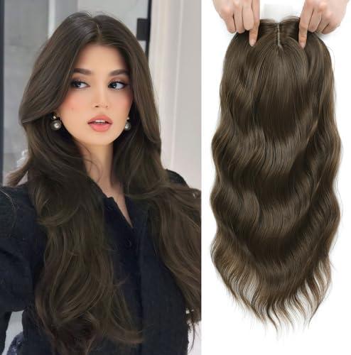 Hair Topper, 3D Hair Toppers for Women with Thinning hair, 16 Inch Pieces for Women Middle Part Clip in Bangs Synthetic Curly Wavy (6/8)