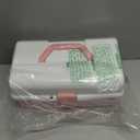 12in 3-Layer Plastic Craft Organizers and Storage, Portable Folding Tackle Box with Handle & Adjustable Dividers, Multipurpose Case for Sewing, Art Supplies, Medicine, Tools (White Pink)