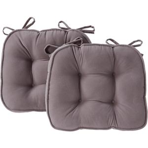 Greendale Home Fashions Hyatt Indoor Reversible Tufted Microfiber Chair Pad with Ties (Set of 2), Pewter 2 Count, 17" W x 15" D