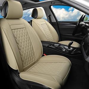 Leather Car Seat Covers Full Set,Universal Fit for Most Cars,SUV,Sedans and Pick-up Trucks,Automotive Vehicle Faux Leather Cushion Covers for 5 Passenger Cars (Full Set,Beige)