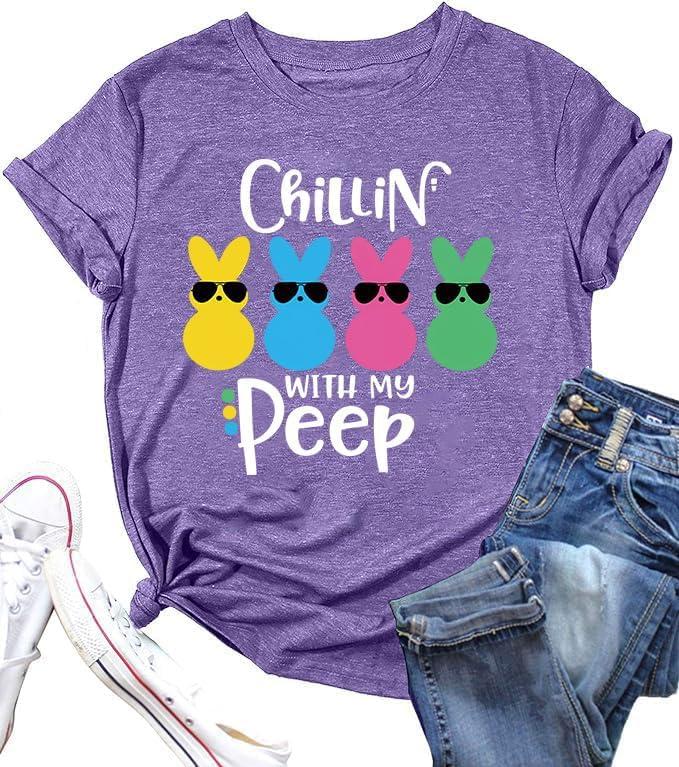 Easter Shirts for Women Cute Easter Shirt Cute Rabbit Graphic T-Shirt Bunny Shirt Easter Tops M