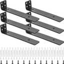 6 Pack Heavy Duty Floating Shelf Brackets 8 Inch, 150LB Load Capacity Hidden L Shelf Support, Black Metal Wall Mount Brackets with Screws & Anchors for Wood, Drywall, Concrete