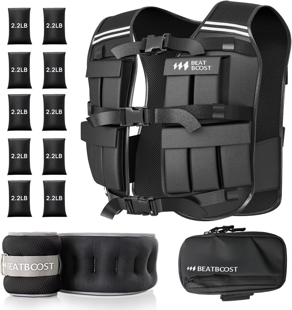 Weighted Vest for Men Women 22lb/26lb/34lb/44lb/46lb Adjustable Weights with Ironsand for Walking Strength Training Running Workout (26LB Set)
