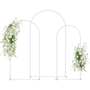 Wedding Arch Backdrop Stand Set of 3(7.3FT/6.6FT/6FT),Metal Balloon Arch for Wedding Ceremony Baby Shower, Outdoor Indoor Birthday Party,Garden Floral Arch Backdrop Stand Decoration, White