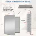 16x24 Inch Medicine Cabinet with Mirror for Bathroom, Silver Aluminum Bathroom Medicine Cabinet, Recessed or Wall Mount Medicine Chest Over Sink, Modern Farmhouse Style, Fully Assembled
