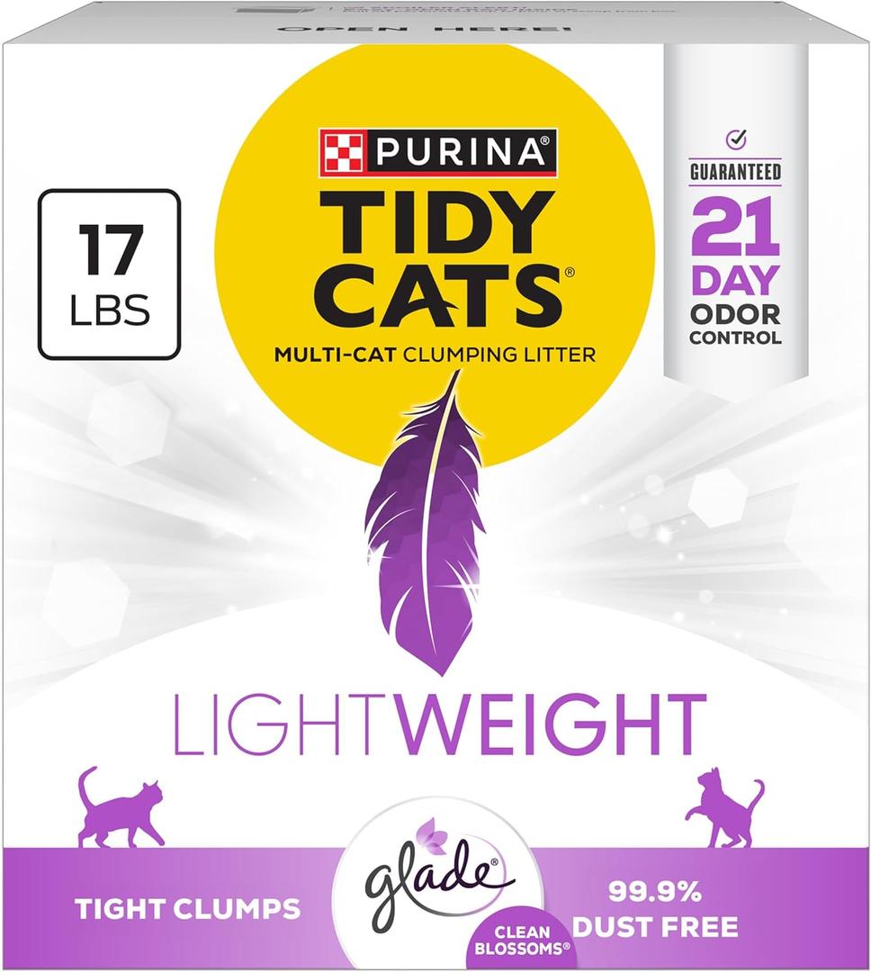 Purina Tidy Cats LightWeight With Glade Clean Blossoms Multi-Cat, Clumping, Low Dust, Scented Cat litter - 17 lb. Box