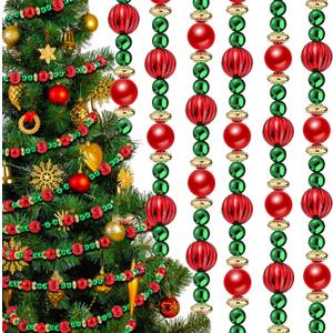 Geosar 2 Pcs Christmas Tree Bead Garland 9 Feet Twisted Beads Pearl Garland Red and Green Xmas Tree Bead for Christmas Party Fireplace Wreath Ornaments