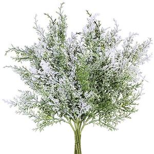 6 Pack Snowy Artificial Cedar Picks Stems Frosted Faux Cedar Spray Christmas Cedar Greenery Branches for Holiday Season Floral Arrangement Centerpiece Winter Wedding Decorations 20" Tall
