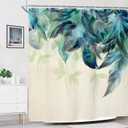 Riyidecor Teal Peacock Turquoise Feather Shower Curtain for Bathroom Decor 72Wx72H Inch Watercolor Green Leaf Bathtub Accessories for Women Girl Vintage Floral Panel Set Fabric Waterproof 12 Pack Hook