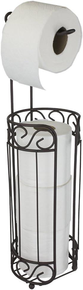 Scroll Design Dispensing Toilet Paper Holder Stand, (Bronze), by Home Basics | Steel Free-Standing Holder | Bathroom Toilet Paper Holder with Non-Skid Feet