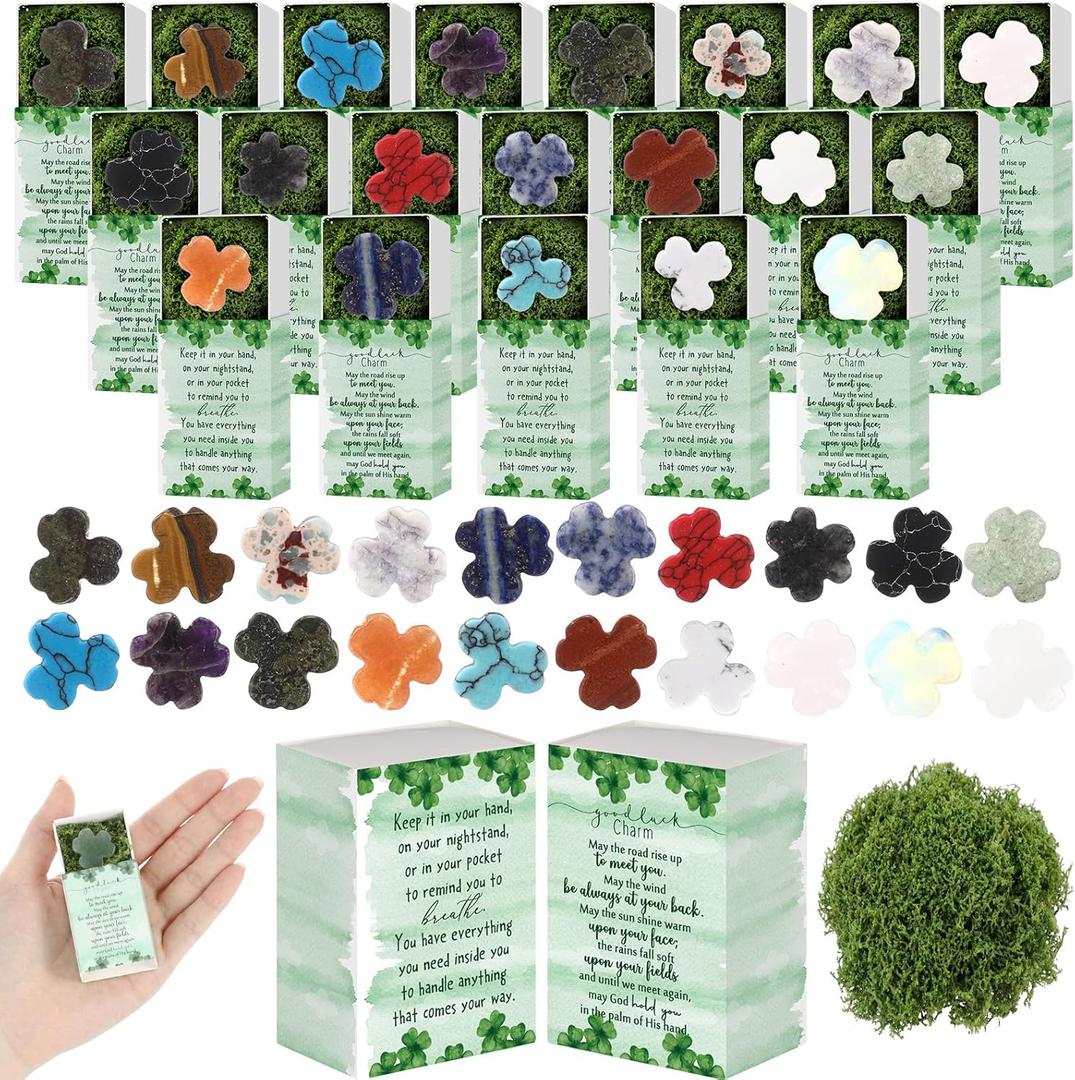 Geelin 20 Sets St. Patrick's Day Gifts Bulk Good Luck Gifts Set Clover Shamrock Crystal Stones with Irish Blessing Cards St. Patricks Day Party Favors for Family Friend Employee Coworker Teacher Gift
