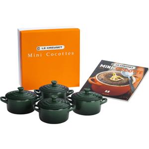 Le Creuset Stoneware Set of 4 Mini Cocottes with Cookbook, 8 oz. each, Artichaut