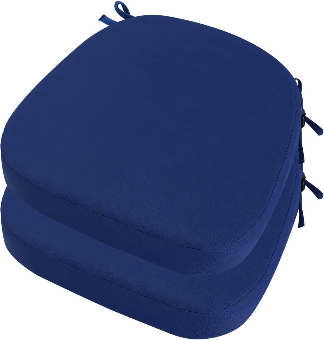 idee-home Outdoor Chair Cushions Set of 2, 17" x 17" Thick D-Shaped Patio Furniture Outdoor Seat Cushions Waterproof with Ties, Dining Pads (Dark Cerulean)