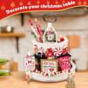 12 Pieces Christmas Tiered Tray Decor Farmhouse Hot Cocoa Decor Warm Winter Tabletop Wooden Block Sign Gingerbread Man Candy Cane Wood Bead Garland Holiday Table Centerpieces
