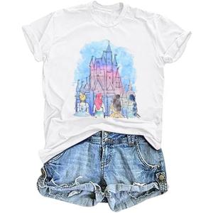 Magic Kingdom Shirts Castle T Shirts for Women Princess Castle Shirt Funny Vacation Trip Tee Casual Holiday Top XL