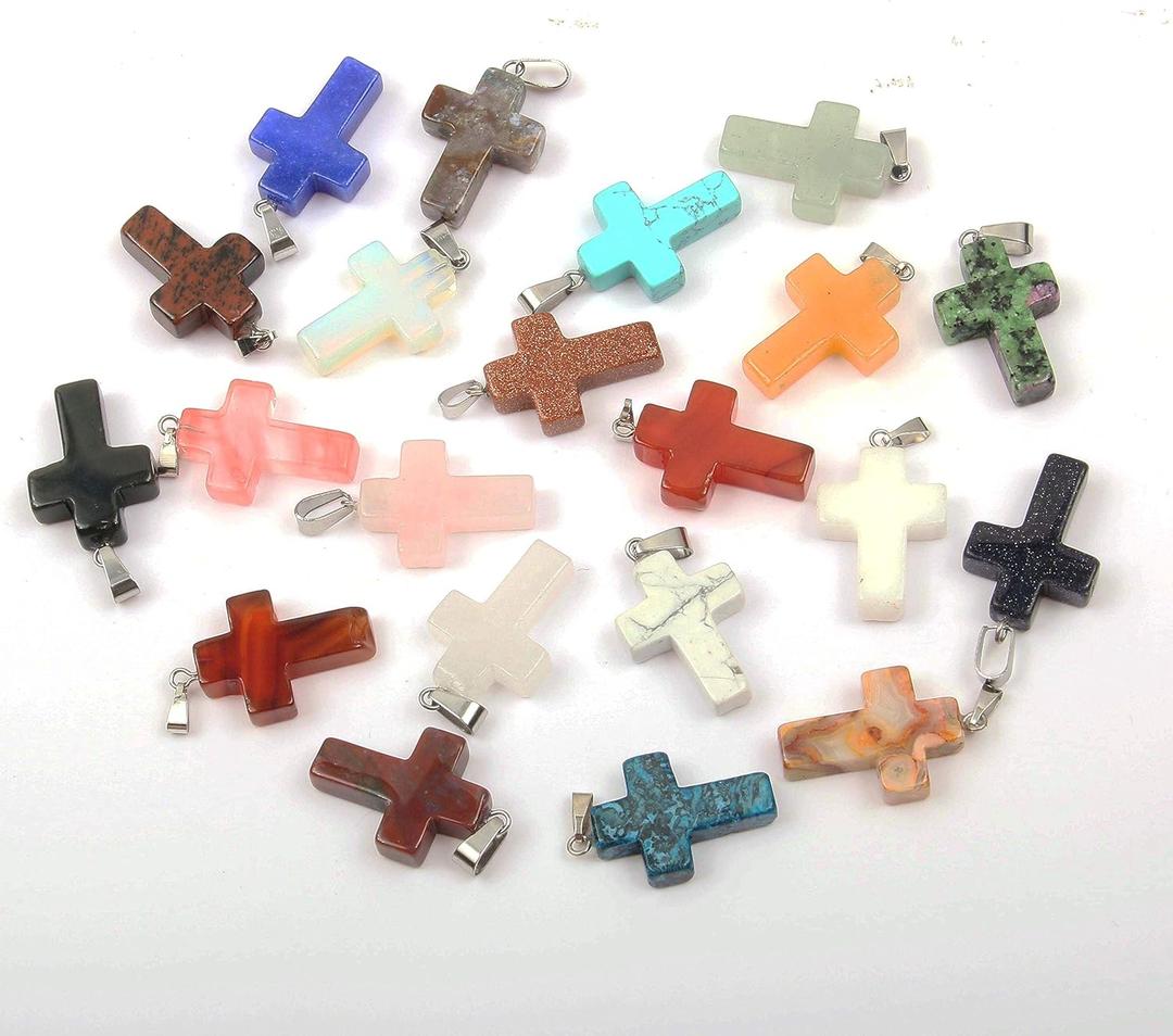 Natural stone pendants cross gemstone agate crystal healing charms for jewelry making DIY necklace