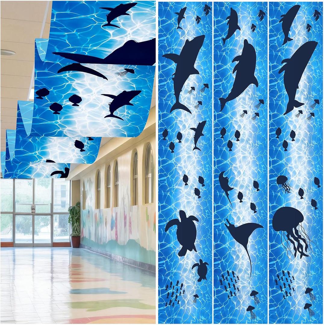Feifeiya 3 Pcs Under The Sea Ceiling Decorations 24 Inch x 12 ft Vbs 2026 Decorations Summer Ocean Birthday Party Decor Ceiling Cover Banner for Summer Vocation Church Sunday School Daycare Classroom