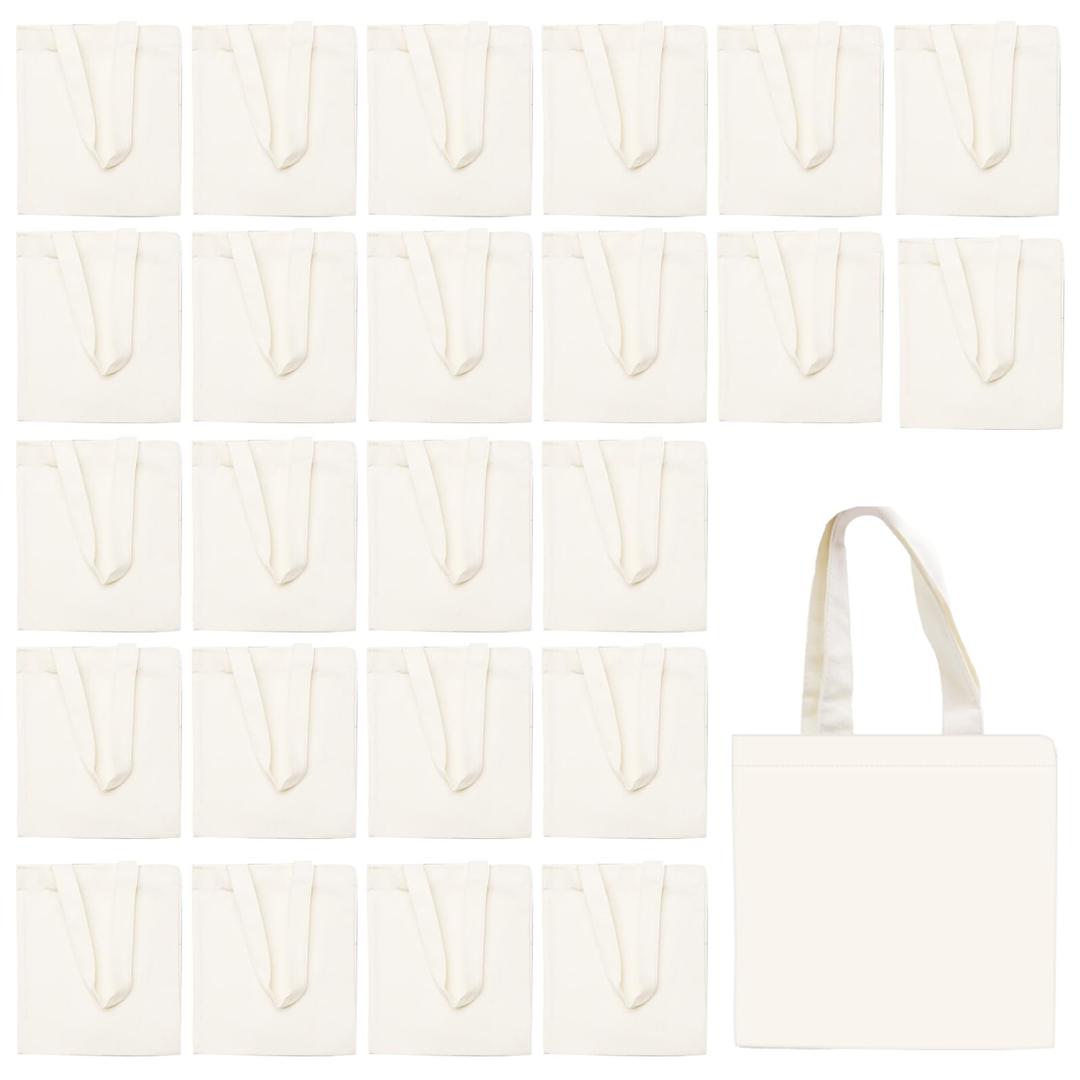 25 Pcs Mini Tote Bag Reusable Grocery Bags Blank Canvas Tote Bags DIY Sacks Gift Bags for Kids DIY Craft Party Favors (8.5 x 8 Inch)