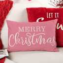 2 x Pink Christmas Lumbar Pillow Cover 12x20 Inches for Xmas Decorations Merry Christmas Throw Pillow Covers Winter Holiday Cushion Case Decoration for Sofa Couch