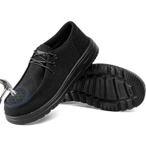 Furuian Steel Toe Shoes for Men Low-top Safety Work Shoes for Men Lightweight Steel Toe Sneakers Comfortable Canvas Work Loafers Zapatos De Trabajo para Hombres (10.5, Composite Toe All Black)