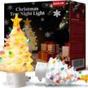 2 Pack Ceramic Christmas Tree Night Light,Vintage Decorative Xmas Tree Nightlight with Multicolor Bulbs, Christmas Gift for Bedroom Bathroom Decor (White)
