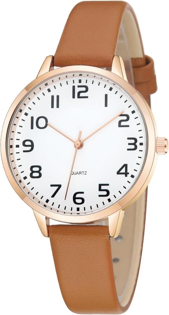 TWOPTION Women's Dainty Analog Leather Dress Watch for Small Wrists, Ladies Waterproof Watches for Women
