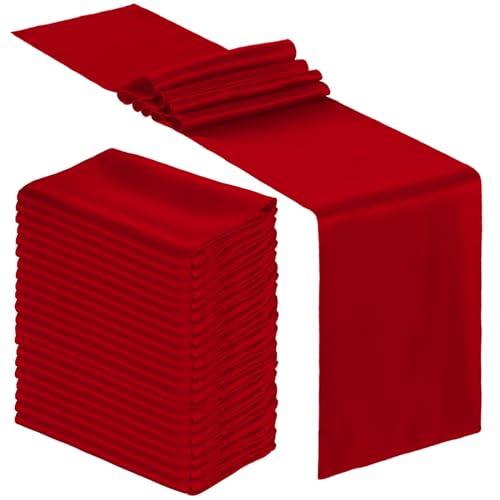 Bencailor 12 Pcs Red Satin Table Runner Bulk 12 x 108 Inches Long Table Runners Bright Smooth Fabric Tablecloth for Wedding Banquet Birthday Spring Graduation Party Decorations