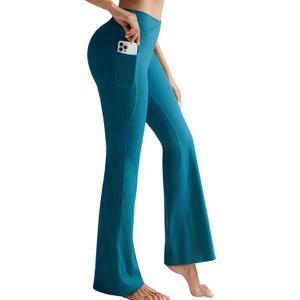 RUNNING GIRL Womens Ribbed V Crossover High Waist Yoga Pants Flare Leggings for Women with Side Pockets (XL)