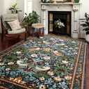 Cute Botanical Bathroom Rugs Non Slip, Ultra Thin Strawberry Thief Abstract Art 3x5 Small Rugs, Green Tropical Floral Leaves Throw Area Rug for Bedroom Kitchen Indoor Entrance Entryway Rug Washable