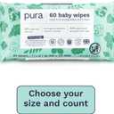 Pura Natural Sensitive Baby Wipes, 99% Water, Unscented & Hypoallergenic, Suitable for Sensitive & Eczema-prone Skin, Hypoallergenic, EWG Verified, 10 Pack of 60 Wet Wipes (600 Diaper Wipes) Bulk Buy