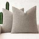 MIULEE 22x22 Inch Decorative Euro Sham Throw Pillows for Bed Set of 2 Textured Boucle Neutral Throw Pillow Covers Light Taupe Accent Solid Euro Couch Pillowcase Cozy Soft Sofa Livingroom Home Decor