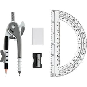 3 x Unjoo Compass for Geometry Set, 6 Inch Protractor, Clear Plastic (Gray)