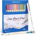 WRITECH Arts Sign Brush Pen Brush Tip Marker Felt Tip Water Based Ink Color Pens 12 Assorted Vintage Colors Great for Lettering Journaling Calligraphy (Vintage)