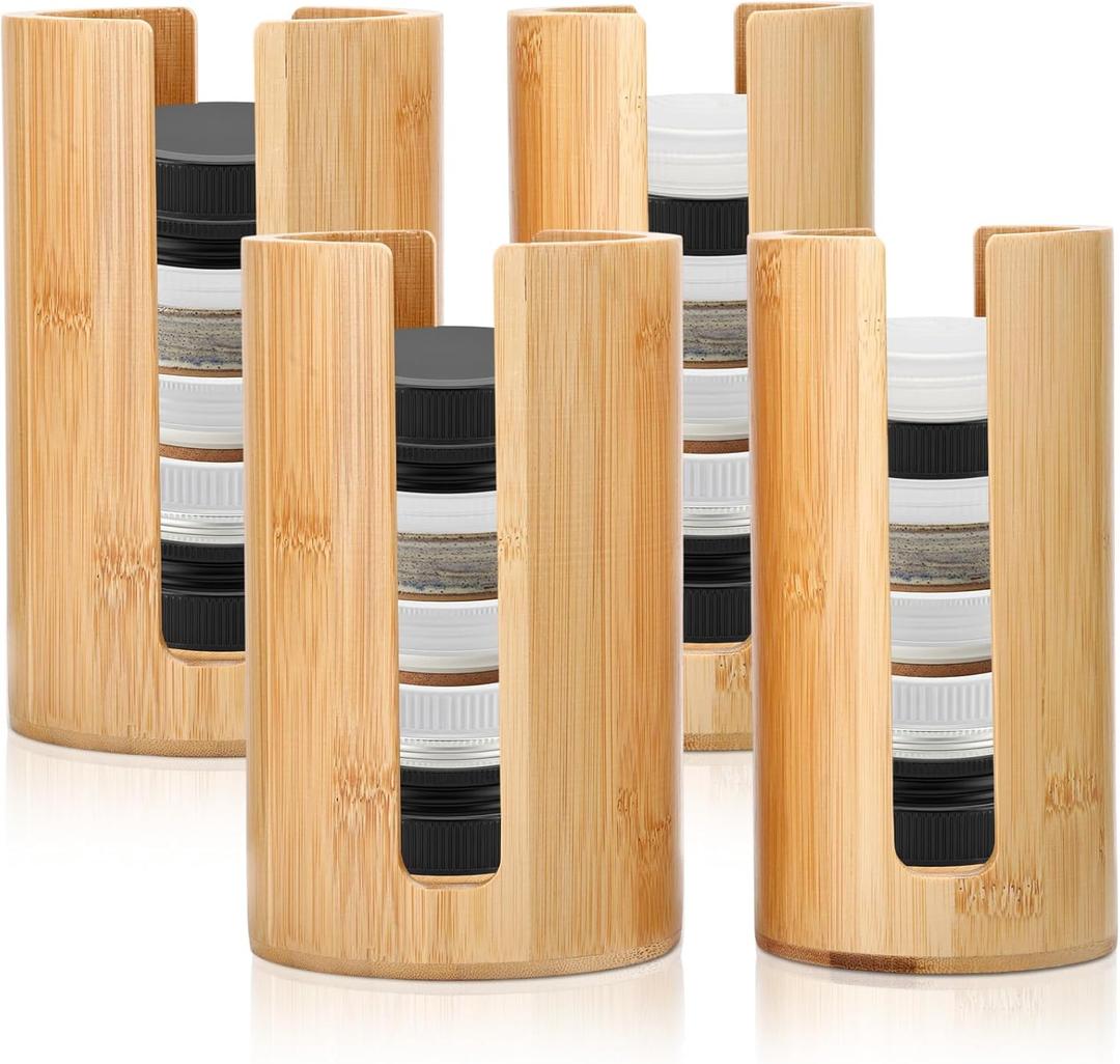 LemonRoad 4 Packs Mason Jar Lid Organizer Vertical Bamboo Storage Holder Fits Wide Mouth and Regular Mouth Mason Jar Accessories for Canning Lid Kitchen Rack Cabinet Organization (Double Sided Open)