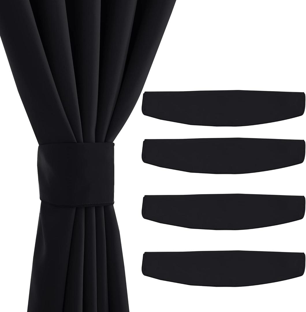 NICETOWN Strong Magnetic Curtain Tiebacks - Natural Decorative Curtain Ties Wide Straps Holdbacks for Modern Curtains (Black, 15 X 4 Inches, Set of 4,Suitable for 55- 70" Wide)
