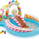 INTEX Candy Zone Inflatable Kiddie Pool: Inflatable Kids Pool with Water Sprayer and Slide Splash Pad 116" x 75" x 51" Ages 3+