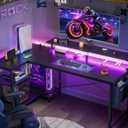 ODK 48 Inch Gaming Desk with USB Charging Ports and LED Lights, Reversible L Shaped Computer Desk with Storage Shelves & Monitor Stand, Corner Gamer Desk Table with Power Outlets, Black
