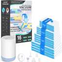 Vacuum Bags for Travel with Portable Electric Pump, 16 Pack Vacuum Seal Bags for Luggage and Suitcase Compression, Space Saver Vacuum Storage Bags for Clothes and Clothing Travel