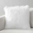 Phantoscope Faux Fur Solid Decorative Pillow Cover Fluffy Throw Pillow Mongolian Luxury Fuzzy Pillow Case Cushion Cover for Bedroom and Couch,True White 18 x 18 Inches