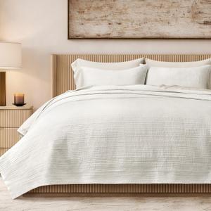 EVERGRACEHOME Channel Stitch 100% Cotton Quilt Set King Size, Pre-Washed Cotton Sateen Coverlet Bedspread, 3-Piece Soft & Breathable Bedding Set with 2 Shams for All Seasons, Bright White