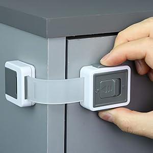 Child Safety Locks (4-Pack) - Baby Proof Cabinets, Drawers, Toilets & Appliances- Adjustable Strap Length, Double Lock Option - Easy Latch for Adults to Open