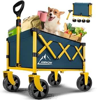 Collapsible Wagon Cart with Wheels Foldable, Folding Wagons Carts with Silent Universal Wheels, Large Grocery Cart On Wheels, Heavy Duty Utility Wagon for Shopping Beach Sports Fishing Camping, Blue