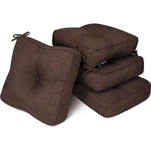 Babenest Dining Chair Cushions Set of 4, Imitation Linen Kitchen Room Seat Pads with Ties, Indoor Non Slip Backing Floor Cushions 16" x 16" x 5" for Office Desk Living Room, Dark Grey