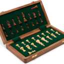 10" Wooden Folding Chess Boards, Handcrafted Portable Travel Chess Game with Pieces Storage Slots & 2 Extra Queens (10 X 10 Inches)