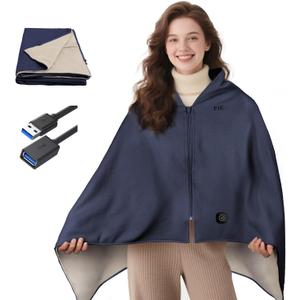 PJE Heated Blanket Portable Shawl Heating USB 3 Setting Electric Warming Throw 59.10 33.50 inches for Camping Travel Office(Power Bank not Include)