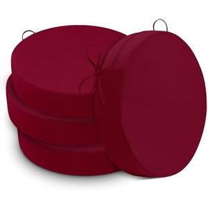 Cozyide Waterproof Outdoor Bistro Chair Cushions with Non-Slip Ties, Thickened Round Outdoor Cushions with Removable Covers, 4 Pack, 15"x15"x3", Burgundy