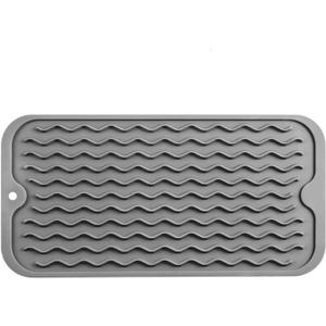 Silicone Dish Drying Mat for Multiple Usage,Easy clean,Eco-friendly,Heat-resistant Silicone Mat for Kitchen Counter or Sink,Refrigerator or Drawer Liner Grey S 12 inches x 6 inches (Gray)