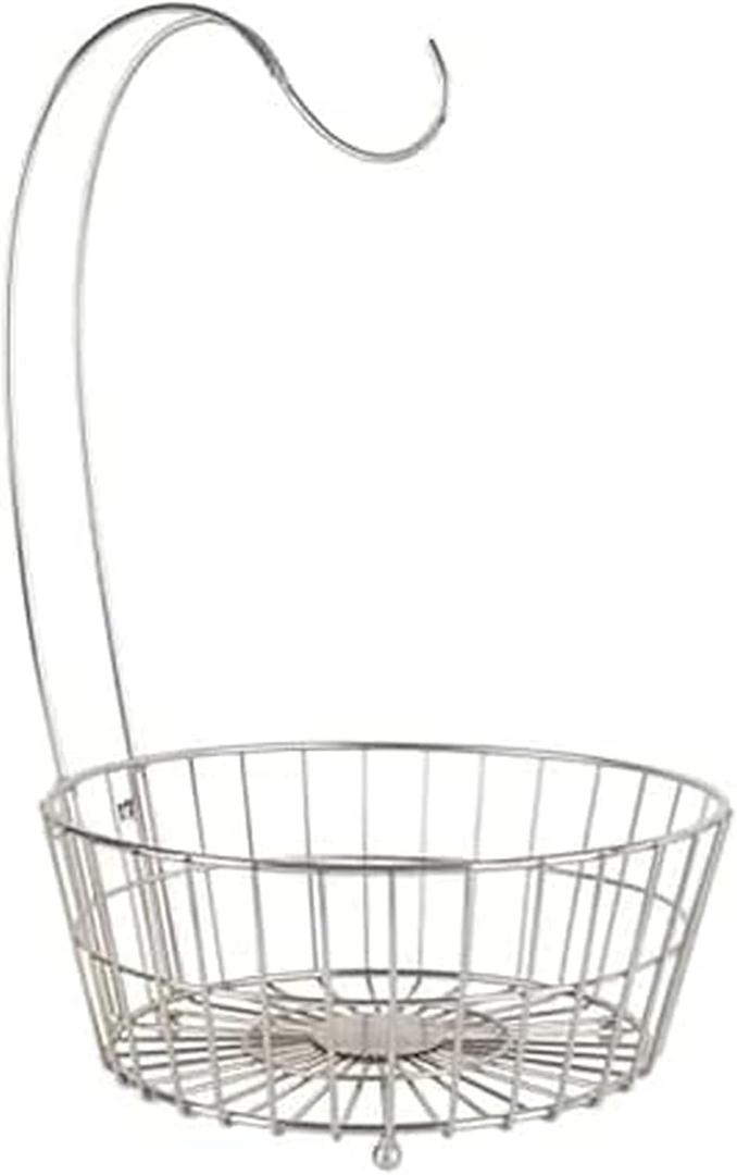 Gourmet Basics by Mikasa Geneva Countertop Fruit Basket with Banana Hanger  Nickel-Finish Metal Storage Stand for Kitchen Countertop Organization