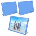 2 x CRAFTIFANO Acrylic Picture Frame 4x6 Inch Tabletop Clip Frame Convertible Horizontal Vertical Display for Photos Art Certificates UV Protected Floating Frame (3, Blue)
