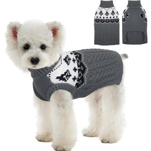 FUAMEY Sleeveless Dog Sweaters for Small Dogs, Warm Puppy Sweater Cable Knit, Cozy Winter Clothes Outdoor Indoor, Thermal Turtleneck Shirt Cold Weather Outfits, Shih Tzu, Bichon Frise (Grey, S) (Gray)